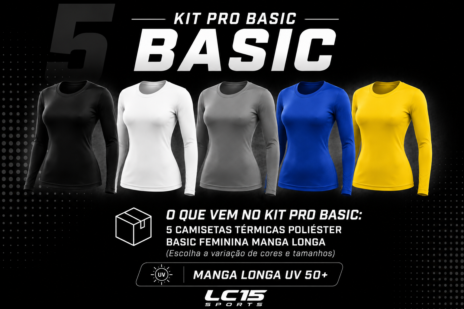 Camiseta T&eacute;rmica Masculina Poliamida Premium Manga Longa UV 50+ LC15 Sports